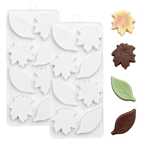 2PCS Maple Leaf Silicone Molds with 2 Different Shaped for Chocolate, Candy - color: White(maple leaf)-R0270