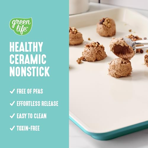 GreenLife 18” x 13” Ceramic Nonstick Half Cookie Sheet, Turquoise - color: Turquoise, size: 18" x 13" Half Baking Sheet