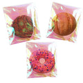 Cookie Bags with Seal 100 Pcs 5x6 In Iridescent Holographic Self Sealing Cellophane Treat Bags Pink Resealable Individual Cookie Bag for Gift Giving Valentine Candy Packaging Goodie Wrappers - color: pink 100, size: 5"x6"