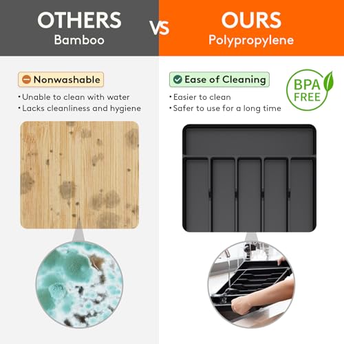 Lifewit Expandable Silverware Drawer Organizer, Kitchen Utensil Tray - color: Black, size: Large (11-18''W x 14''D)