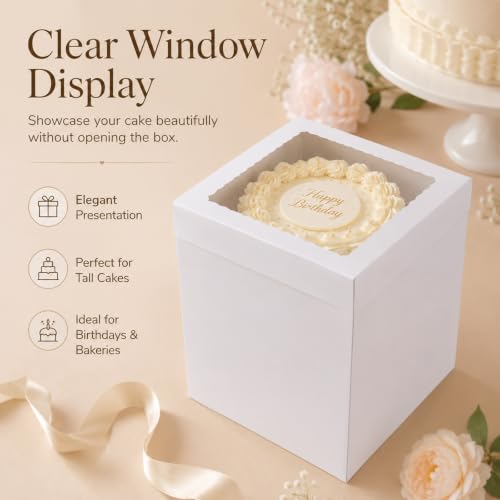 JCD White 10x10x12 Corrugated Tall Cake Boxes for 8in Multi-Layer Cakes - size: 10*10*12inch/5pcs
