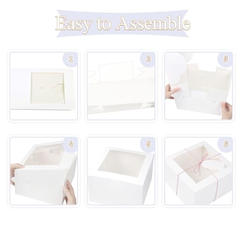 20Pcs 10 Inch Cake Boxes with Window, 10x10x5 In White Bakery Box - color: White, size: 10x10x5 Inch