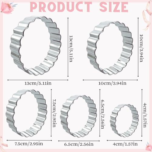 Round Cookie Cutter Set, 5 Pcs Wavy Edge Stainless Steel