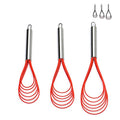 Flat Whisk Set,Stainless Steel 3 Pack 10''+11''+12'' Premium Sturdy-6 Silicone Heads Non Stick Wires Whisk for Blending Beating Stirring Kitchen Cooking Color Red by Jell-Cell - color: Red