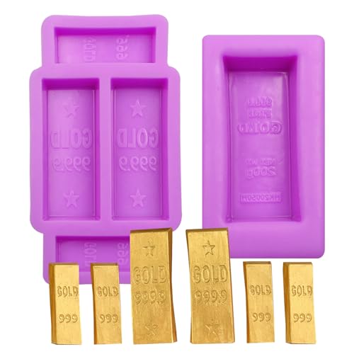 Gold Bar Silicone Fondant Molds Cake Decoration Chocolate Molds for Crafts Birthday Party Candy Cookies Gum Epoxy Resin Polymer Clay Set of 2