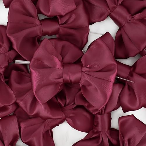 AIMUDI Burgundy Satin Ribbon Twist Tie Bows for Treat Bags 3.5" Maroon Bows for Crafts Small Bows for Gift Wrapping Premade Bows for Cake Pop Candy Apples Gift Bags Wedding Baby Shower -24 Counts - color: Burgundy