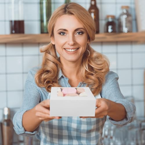 30 Pcs White Bakery Boxes with Window and Stickers, 6 X 6 X 3 Inches