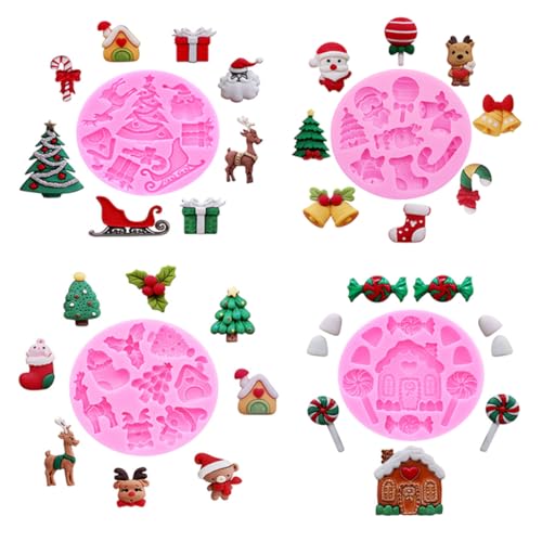 4PCS Christmas Theme Silicone Mold Snowflake Christmas Tree Snowman Bell Creative Baking Chocolate Cake Dessert Decoration Mold DIY Resin Jewelry Accessories Silicone Molds SD-176-221-252-325 - color: Style B