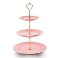 Sweejar 3 Tier Ceramic Cake Stand Wedding, Dessert Cupcake Stand for Tea Party Serving Platter (Pink) - color: Pink