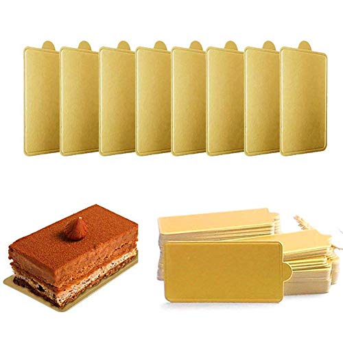 HANSGO Mini Square Golden Cardboard Cake Base,Single Cupcake Container 100PCS Cake Paper Plates Dessert Board Base Grease-Proof and Freezer-Durable Pastry Cardboard - size: Square Cake Base