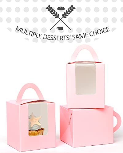 qiqee Auto Pop-up Pink Cupcake Boxes Individual 100 Packs Cupcake Holders Disposable Single Cupcake Boxes with Window 3.7"x3.7"x4.5" Cupcake Containers - color: Pink, size: 100Pcs, One Holder
