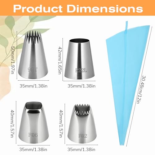 Styquenzer 5 PCS Large Piping Tips Set, Stainless Steel