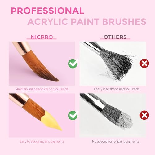 Nicpro 12pcs Artist Paint Brush Set, Paint Brushes for Acrylic Painting - color: Macaron