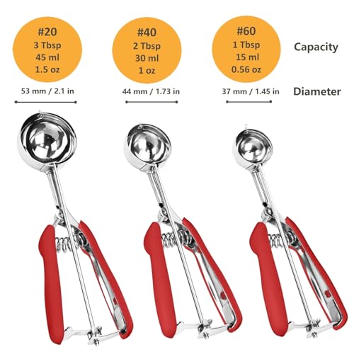 Cookie Scoop Set, 3Pcs Ice Cream Scoop, Cookie Scoops for Baking Set of 3 - color: Red