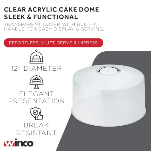 Winco Clear Cake Stand Cover, 12" Round