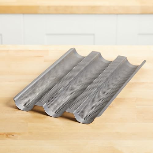 Anolon Advanced Nonstick Perforated Baguette Pan / Tray for Baking Bread - 3-Loaf, Graphite Gray