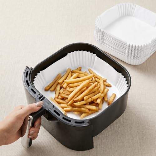 Air Fryer Liners 100 Count, Square Parchment Paper Liner 8 Inch, Non Stick Bake Paper, Disposable Oil Proof Heat Resistant Easy Cleanup for Air Fryer Basket, Oven Microwave Baking, White Square - color: 8" Square White