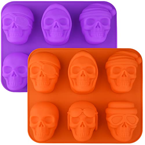 Sakolla Large Skull Cake Pan Silicone Mold, 2 Pack 6 Cavity Halloween Skull Cakelet Chocolate Molds Candy Pizza Baking Molds Handmade Soap Tray - size: Skull Shape Cake Molds/2 Pcs