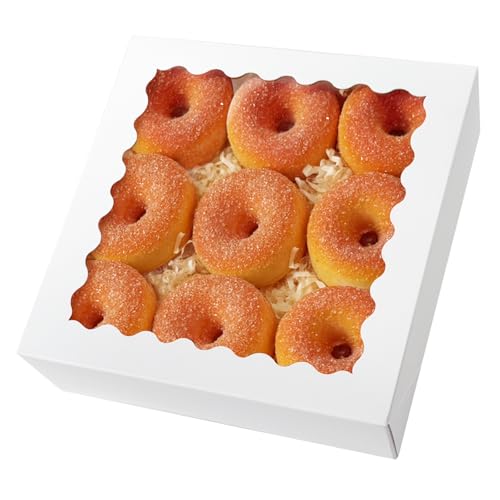 qiqee 8x8x2.5 Inch White Pastry Box With Window Donut Pie Boxes 12pcs Bakery Box (Auto-pop Up) - color: 12Packs, White