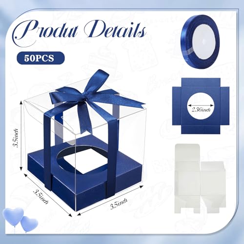 Thenshop 50 Pcs Clear Cupcake Boxes Individual 3.5 Inch, Navy Blue - color: Navy Blue
