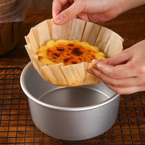 50pcs Disposable Parchment Paper Basques Cupcake Liners Cake Pan Liner Oilproof Wrap Paper for Cheesecake,Basques,Oven, Air Fryer (8inch) - color: Natural, size: 8inch
