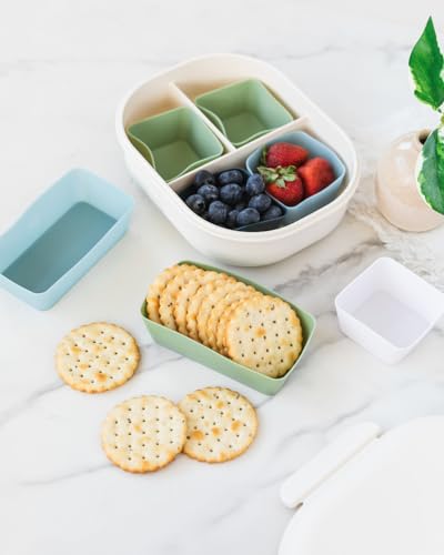 The Silicone Kitchen Reusable Silicone Bento Baking Cup, Non-Toxic, BPA Free, Dishwasher Safe Bento Box Accessories Lunch Box Dividers, Square and Rectangle, 24 Pack, Blue, White, Green - size: Bento