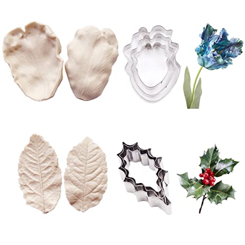 12set Gumpaste Flower Silicone Veiner Molds and Stainless Steel Cutter Set
