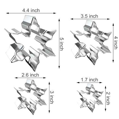 Snowflake Cookie Cutter Set - 5 inch, 4 inch, 3 inch, 2 inch - 4 Piece Christmas Winter Snowflake Cookie Cutters Shapes Molds - Stainless Steel - color: Snowflake
