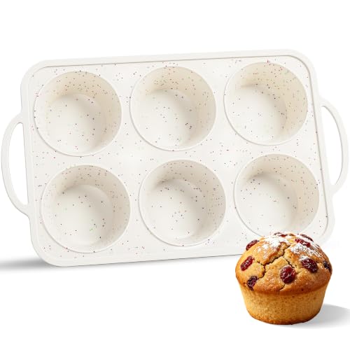6 Cup Jumbo Muffin Pan for Baking with Metal Frame Nonstick - color: Cream, size: 6-Cup Jumbo