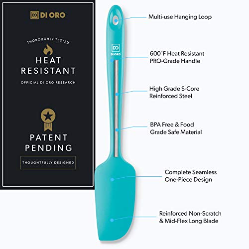 DI ORO Mini Silicone Spatula - Small Jar Scraper, 600F Heat Resistant, Teal - color: Teal