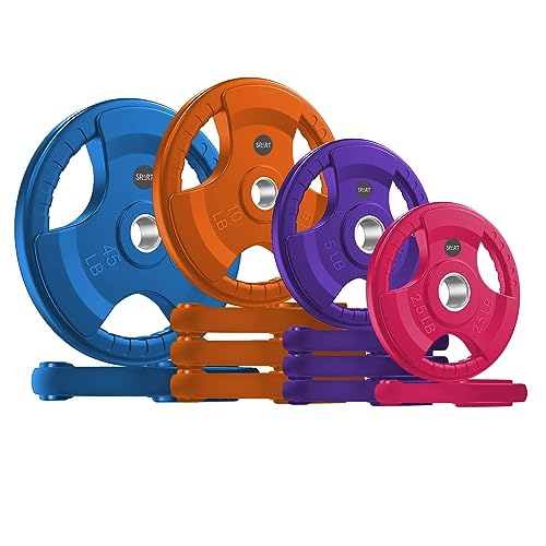 SPART 2-Inch Color Rubber Coated Olympic Grip Plate in Pairs or Single for Strength Training, Weightlifting and Bodybuilding, Solid Cast Iron Weight Plates for Barbell, 2.5LB/5LB/10LB/25LB/35LB/45LB, Two Years Warranty - color: 155LB SET
