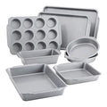 Farberware Nonstick Bakeware Set Includes Cookie Sheets/Baking Cake Muffin and Bread Pan, 8 Piece, Gray - size: 8-Piece