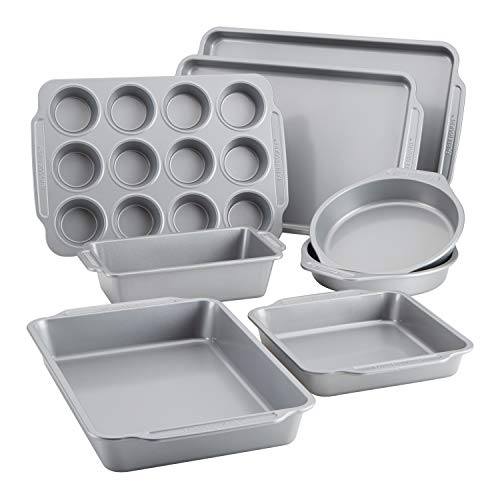 Farberware Nonstick Bakeware Set Includes Cookie Sheets/Baking Cake Muffin and Bread Pan, 8 Piece, Gray - size: 8-Piece