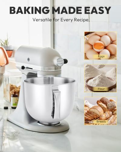 5QT Stainless Steel Mixing Bowl for KitchenAid Tilt‑Head Mixers – Fits K45SS, KSM75, KSM150, KSM152, KSM165, KSM100, KSM95 – Dishwasher‑Safe