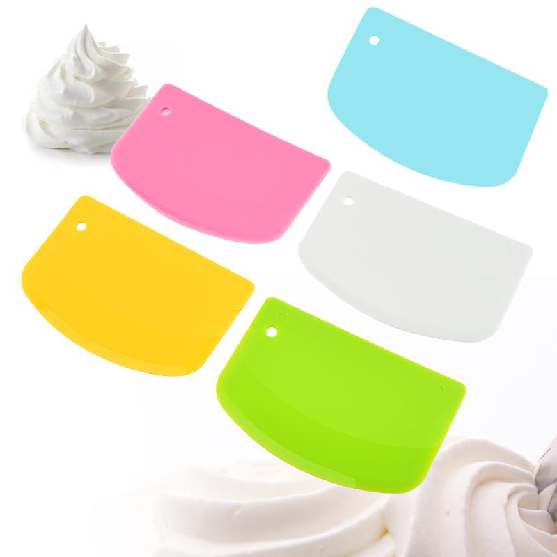 5 Pack Dough Scraper, 5.3 x 3.6 Inch Plastic Bench Scraper, Bowl Spatula, Kitchen Pastry Cutter Tool for Bread Dough, Pastry, Pizza, Baking Cake (Multicolor)