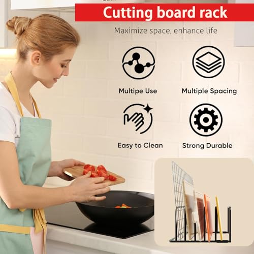 cookie sheet organizer for cabinet for Cutting Boards Baking Sheets, Cookie Pans, Cooling Small Racks Storage Stand and Bakeware,Kitchen Cabinet Countertop Organizer (Black - 1pack)