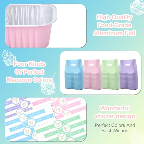 424 Pack Macaron Mini Loaf Pans Set with Lid and Spoon - color: Macaron