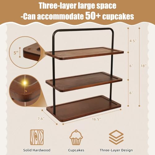 Mehani 3-Tier Wooden Cupcake Stand with LED Light Dessert Tower Holder Wood