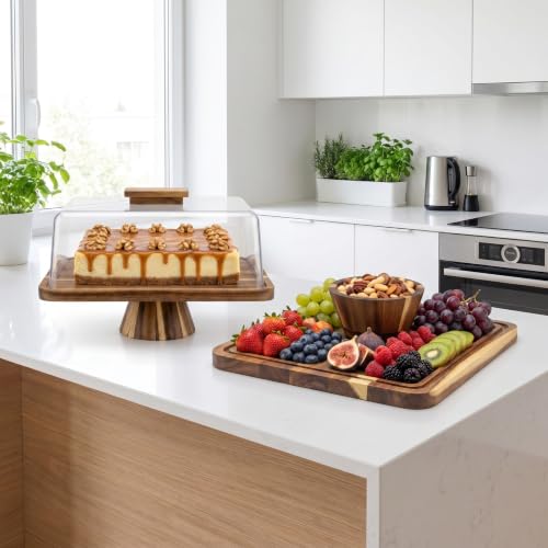 Acacia Wood Rectangular Cake Stand with Lid Double-Sided Charcuterie Board