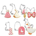 7 PCS Silly Goose Baby Shower Cookie Cutters Set, Stainless Steel Cute Goose Duck Number 1 Balloon Bow Hat Biscuit Cutter Molds for First Birthday Party Decorations