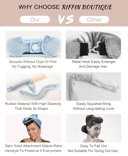 Littles Heatless Curls Overnight Rods No Heat Hair Curlers to Sleep in Foam Soft Hair Rollers for Short & Long Hair Blowout Look, Heatless Flexible Curling Rod Set with Satin Wrap for Sleeping - color: Pale Blue