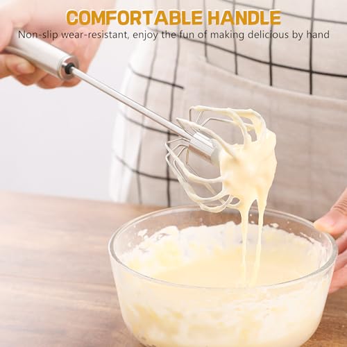 NileHome Stainless Steel Whisk Set 8" + 10" Semi-Automatic Rotary - color: Silver-set, size: 2 Piece