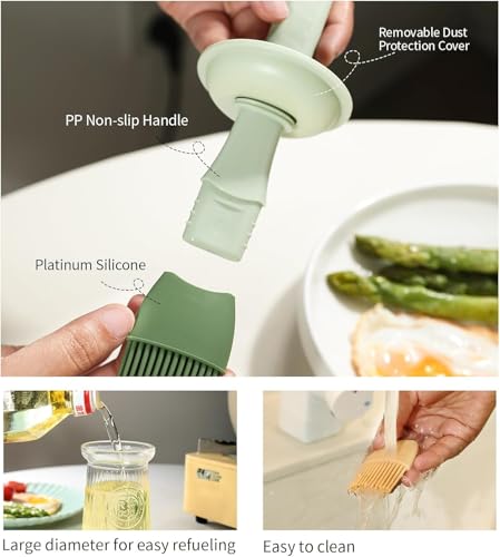 Oil Dispenser with Brush - Glass Olive Oil Dispenser for Kitchen, 3 IN 1 Oil Dispenser Bottle with Silicone Basting Brush for Cooking Vinegar Sauce BBQ Grill Frying (White) - color: White, style: 1 Pack