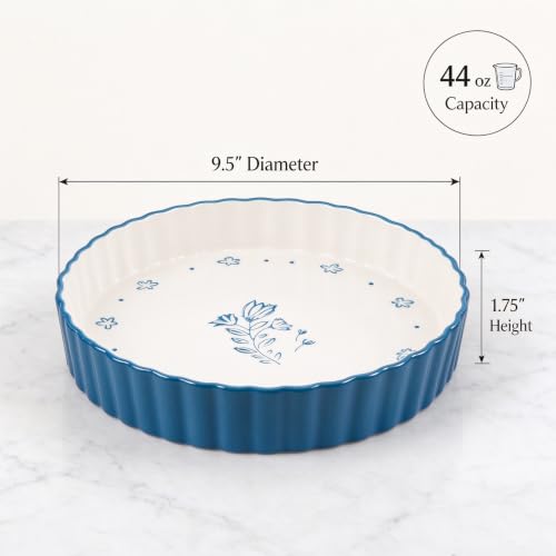 Wisenvoy Pie Pan Tart Pan Quiche Ceramic Pie Dish Pie Plate Tart Pans 9 inch Deep Dish Pie Pan Quiche Pan - color: Blue