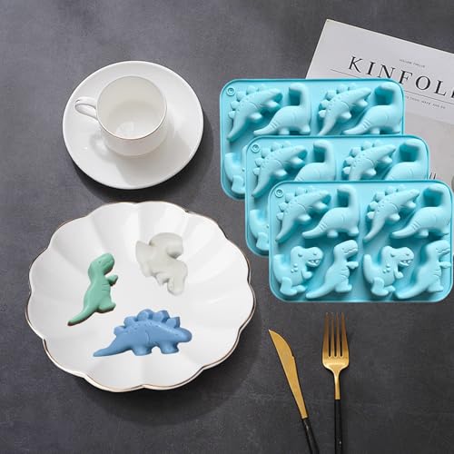 3Pcs Silicone Dinosaur Molds - Chicken Nugget, Popsicle & Chocolate Candy Maker -Non-Stick, Suitable for Children's Snacks, Parties, and Creative Cooking Dinosaur Molds（Blue） - color: Blue
