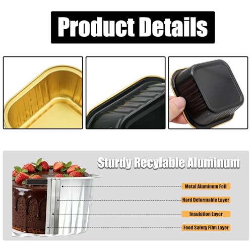 50 Pack 5oz Mini Square Cake Pans with Lids, Black Gold - color: Black/Gold, size: Square