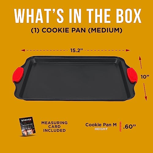 Nonstick Cookie Sheet Pan Carbon Steel Oven Tray Sheet Pan with Red Silicone Handles -Medium Bakeware Pan Tray with Gray Coating Inside & Outside - color: Black, size: Medium