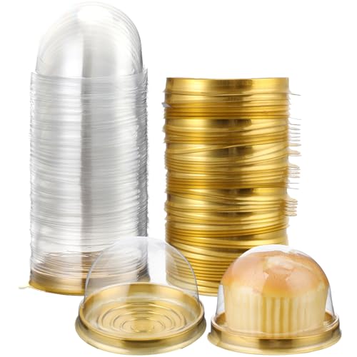Patelai 50 Pcs Mini Cupcake Containers Clear Plastic Dome Boxes, Gold - color: Gold