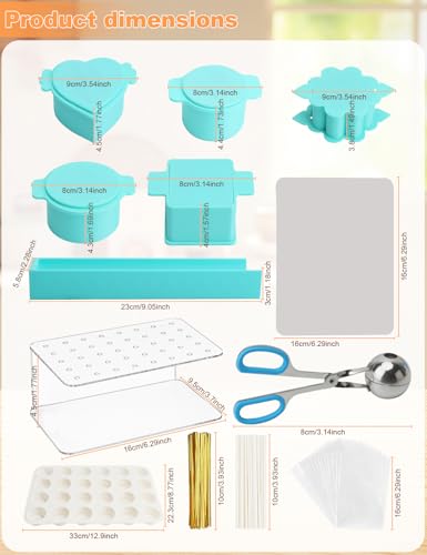 Cake Pop Mold Kit,3D Printed Cake Pop Cutter and Pusher,Cake Pop Roller Mold ,2 Pcs Acrylic Stands,24-Cavity Round Silicone Tray,500-Wrapping Set,Complete Baking Supplies for Party, Birthday,Wedding