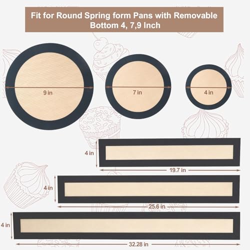 3 Set Silicone Baking Mat for Springform Pan, 4" 7" 9" Nonstick Pan Liners for Baking, Reusable Silicone Cheesecake Pan Protector, Silicone Springform Pan Liner Baking Mats